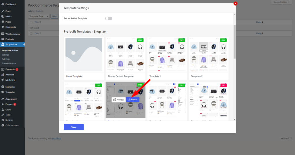 Click the Import button