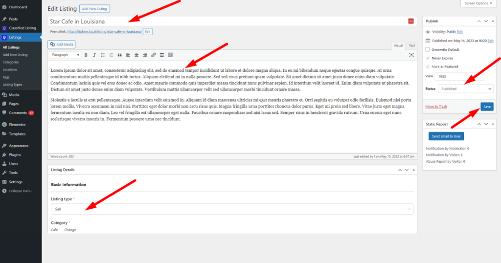 Add listing details