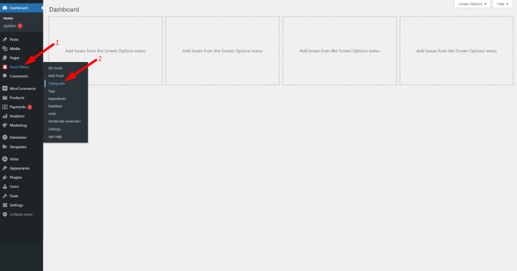 Go to the food menu categories