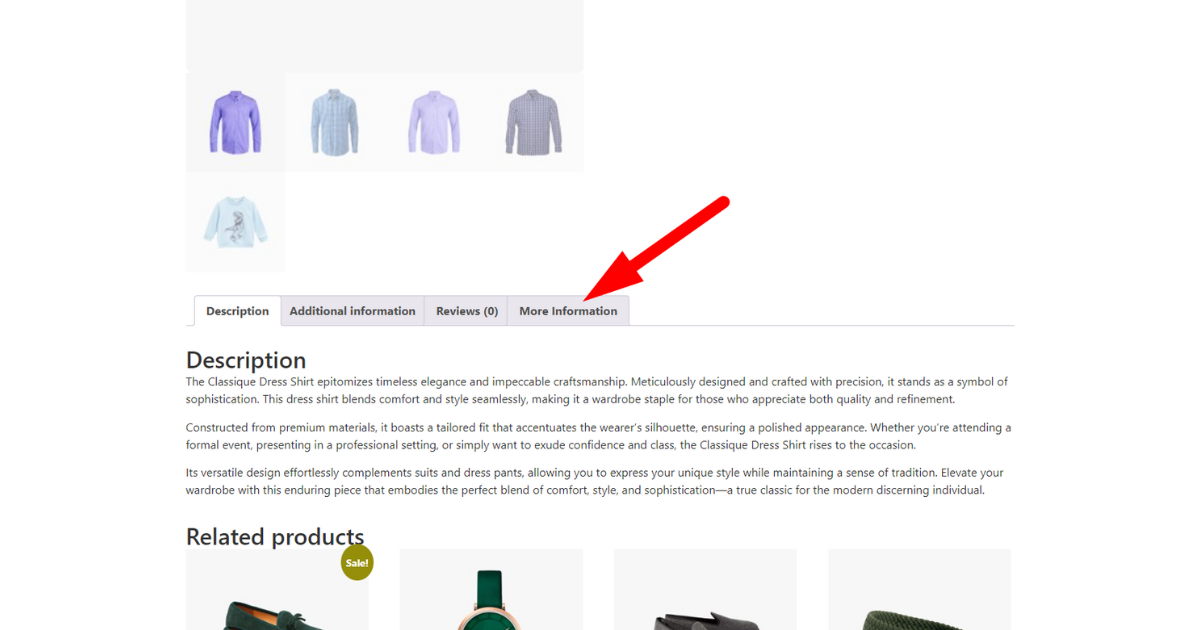Screenshot of an extra product tab on a product page