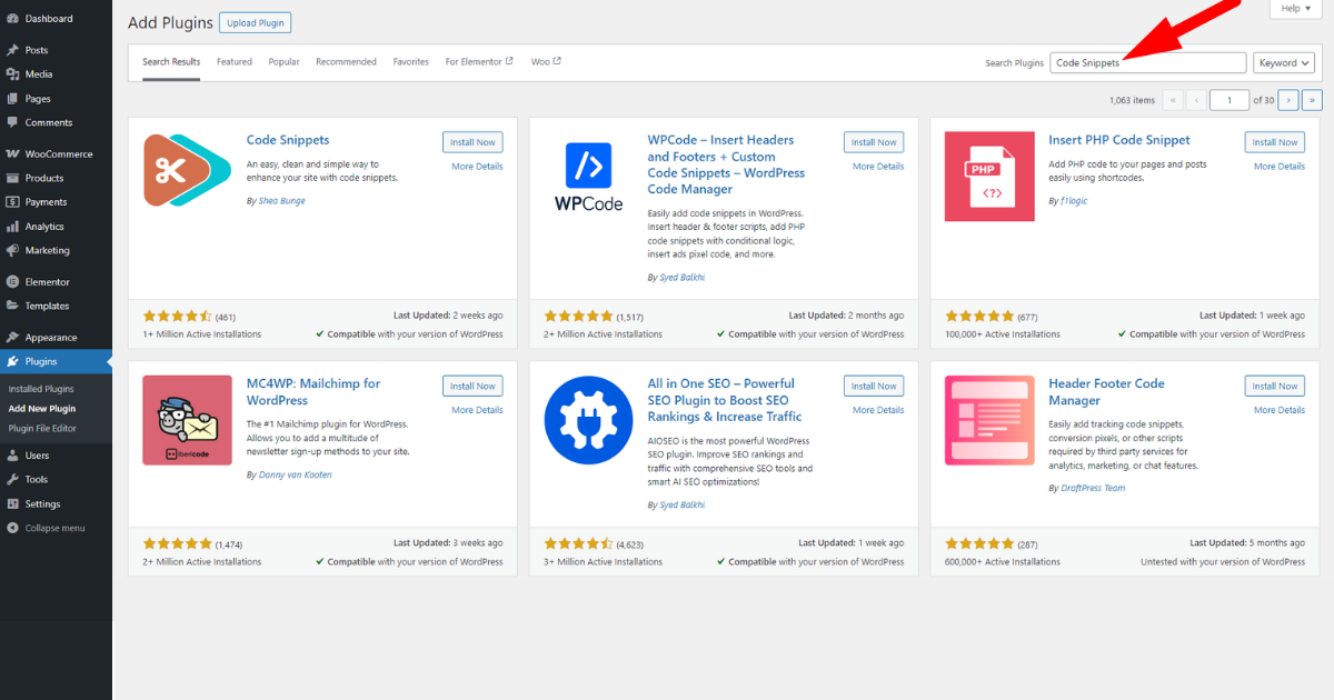Search for code snippets
