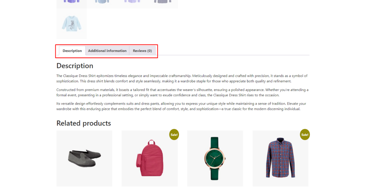 Default Product Tabs in WooCommerce