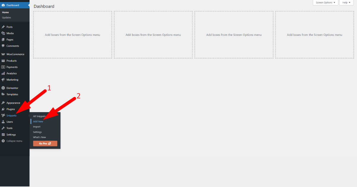 Click add new menu of code snippets