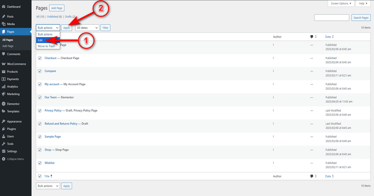 Select edit from the bulk actions drop down menu