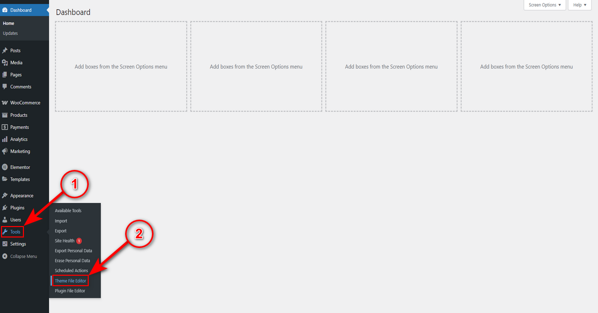Go to theme file editor