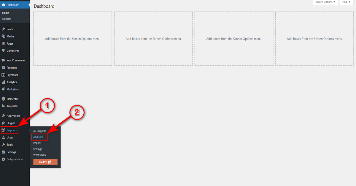 Hit add new of code snippets