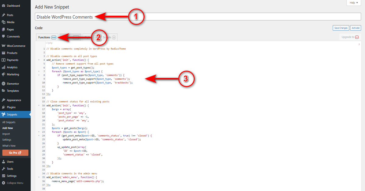 Write a snippet name and paste the code snippet