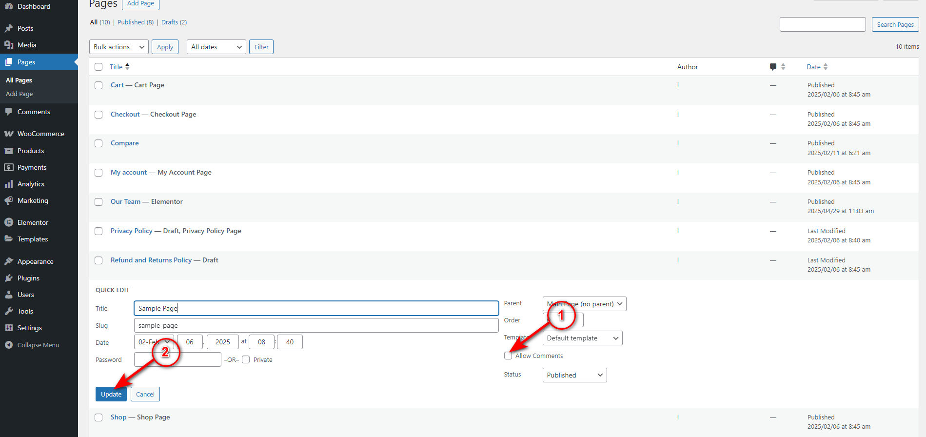 Uncheck allow comments box