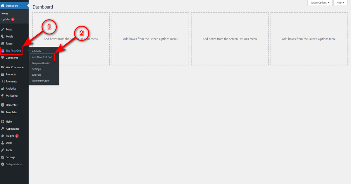 Go to add new post grid