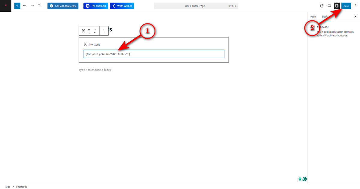 Inlcude shortcode and click save button