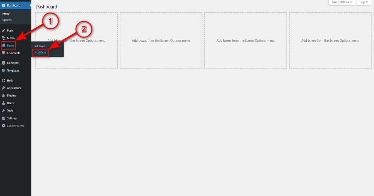 Click add page submenu