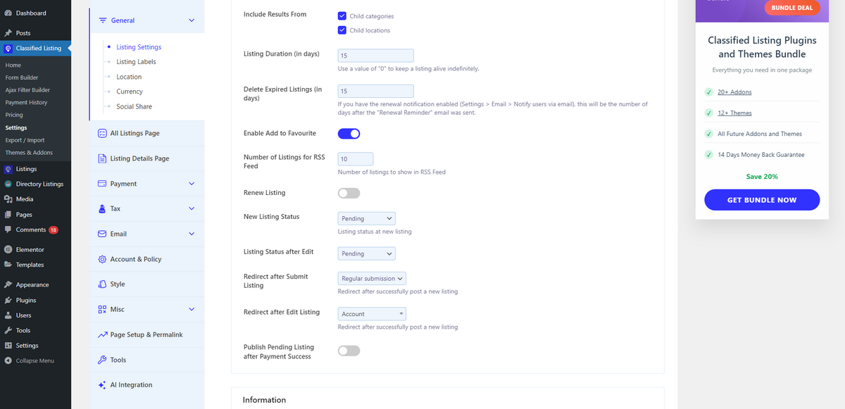 Screenshot of Classified Listing Interface