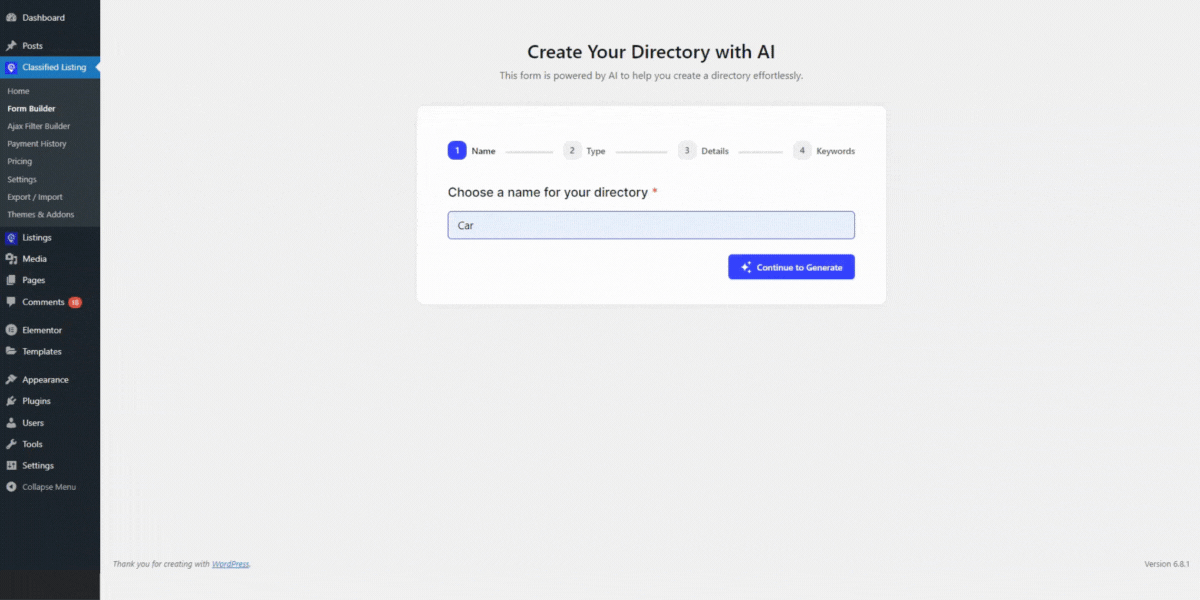 Create a form with AI form builder