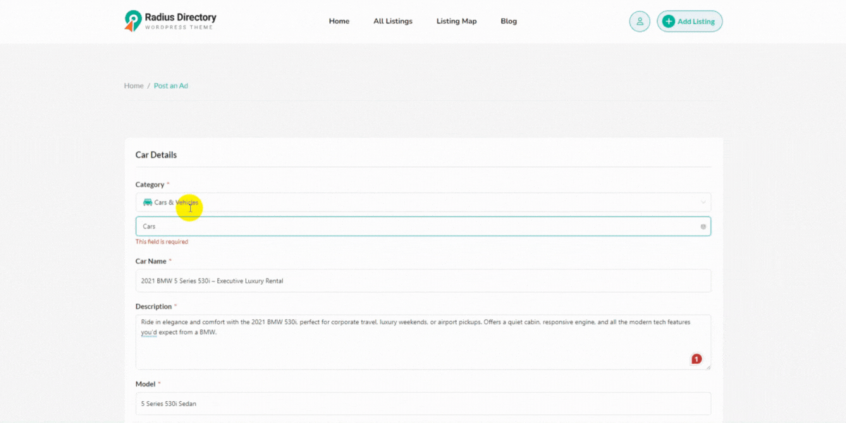 Submit a listing as a user