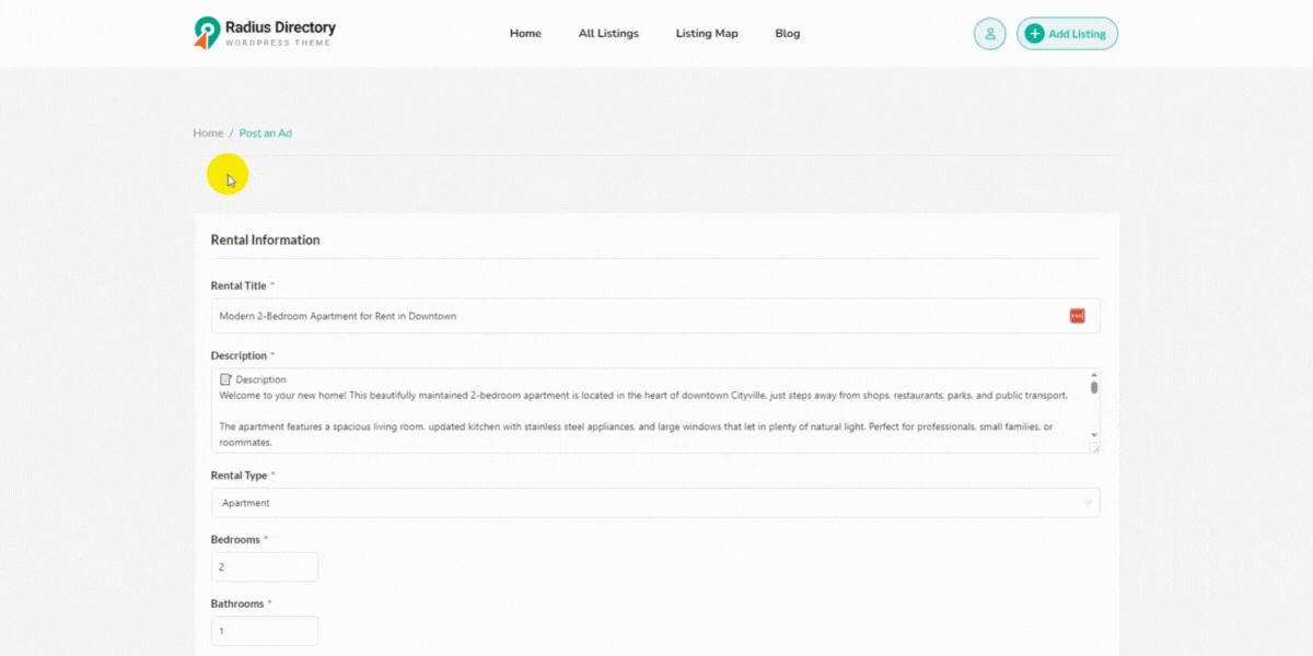 Listing submission animation