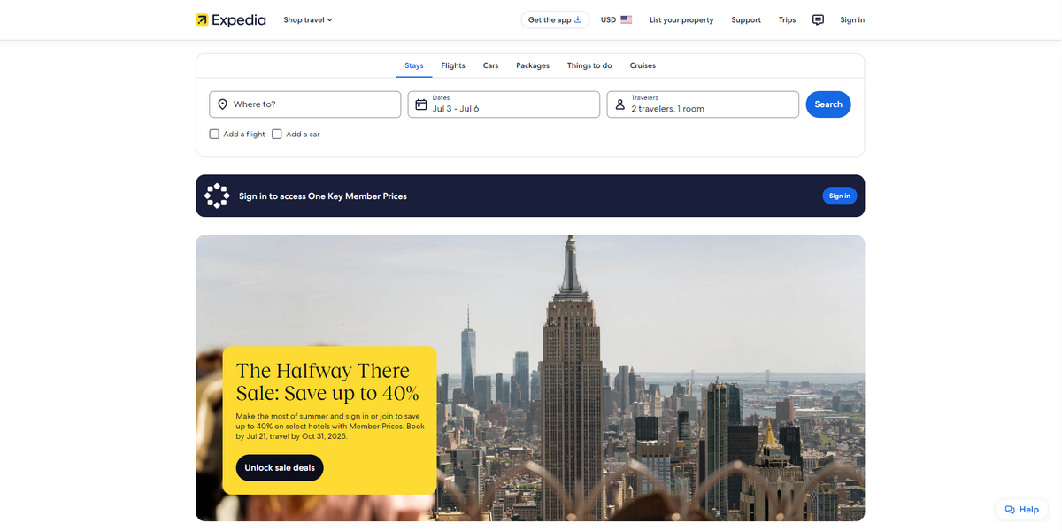 Screenshot of Kayak Homepage