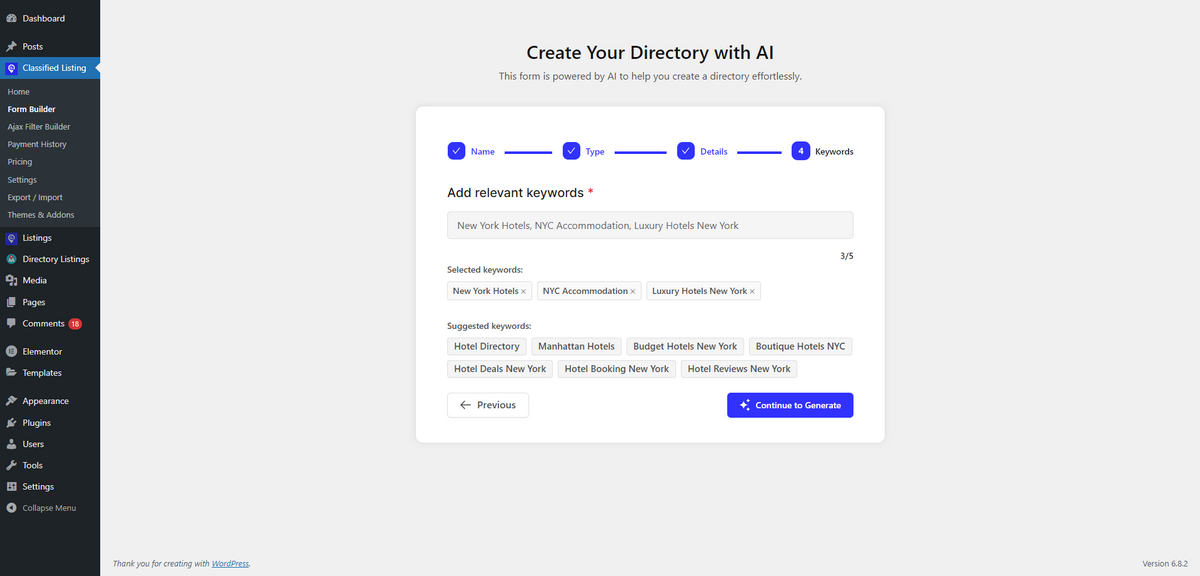 AI directory creation with Classified Listing
