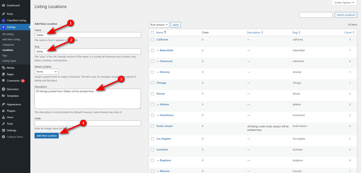 Build a listing location