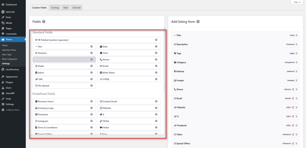 GeoDirectory Form Builder