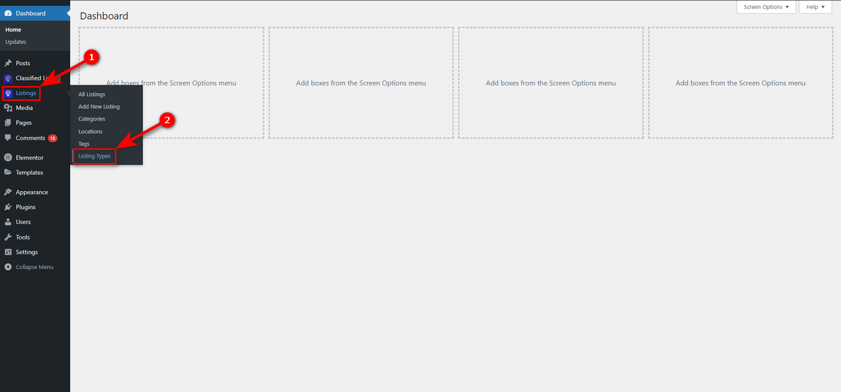 Go to listing type