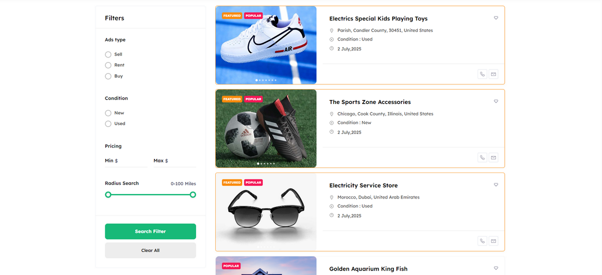 Screenshot of Search and Filter Directorist