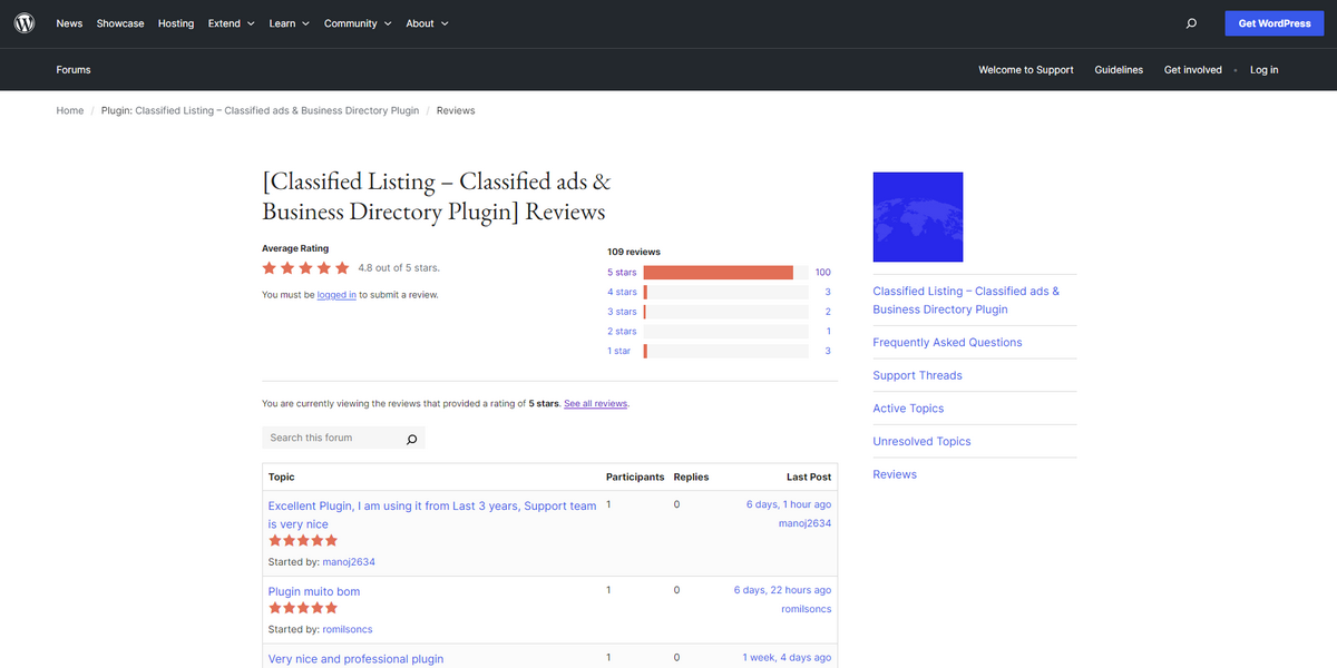 Screenshot of Classified Listing reviews