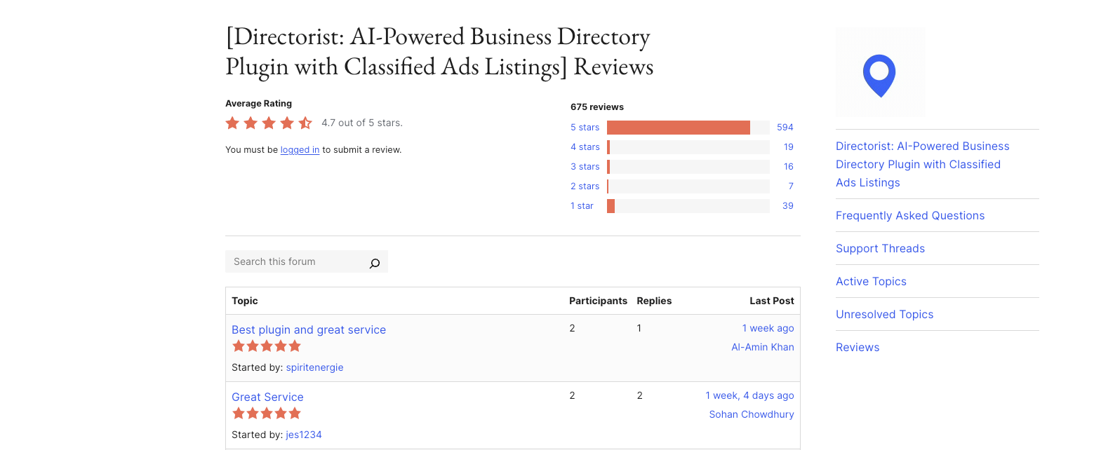 Directorist ratings