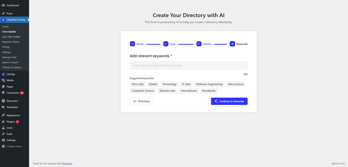 Build Directory with AI with Classified Listing