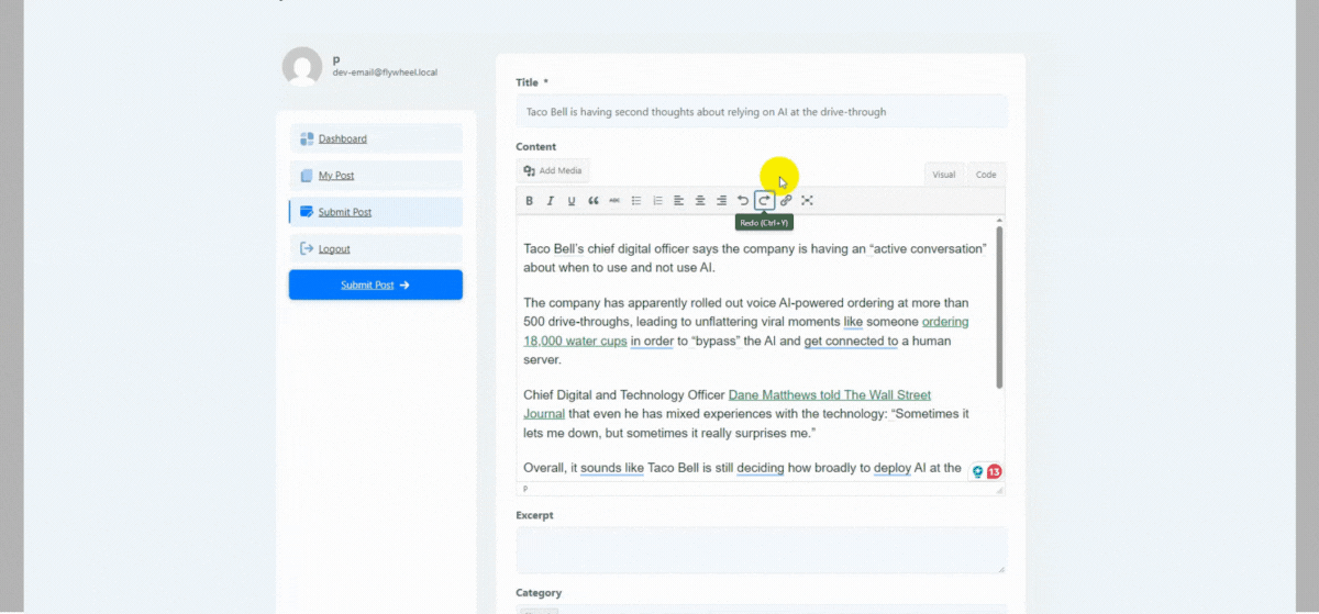 how to make a post submission with the Post Grid