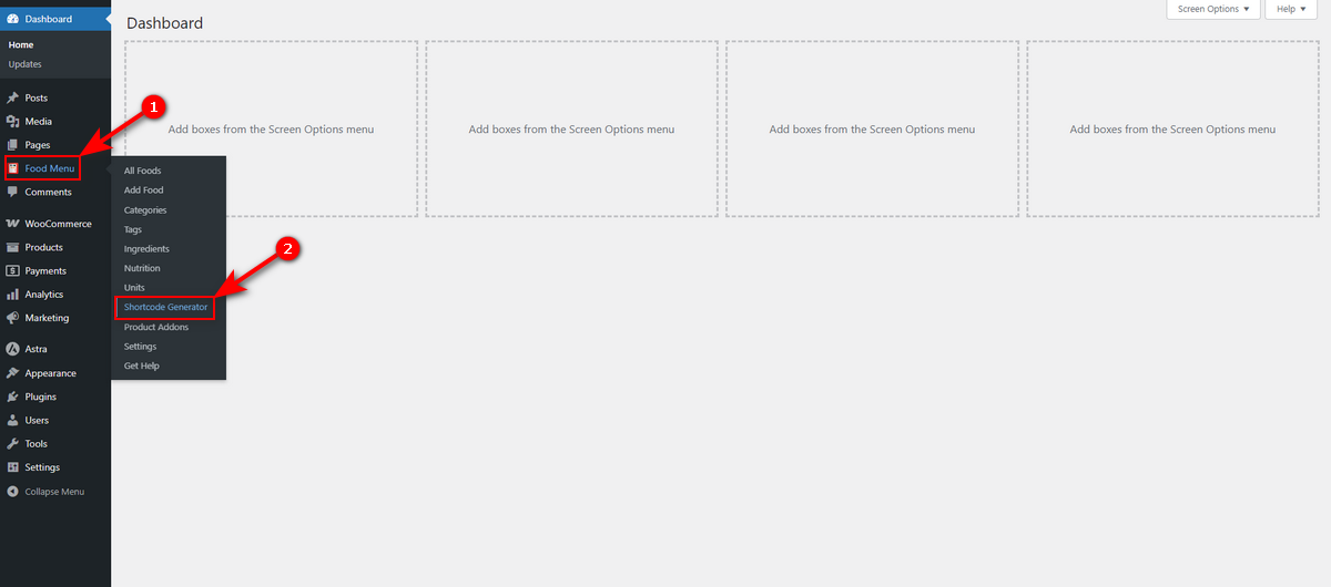 food menu shortcode