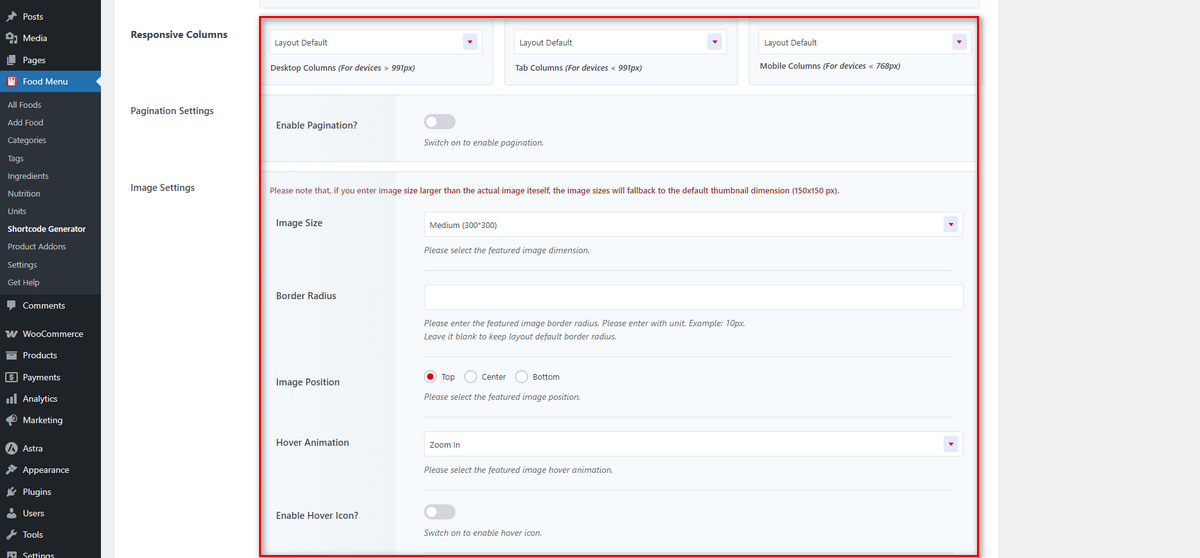 responsive settings