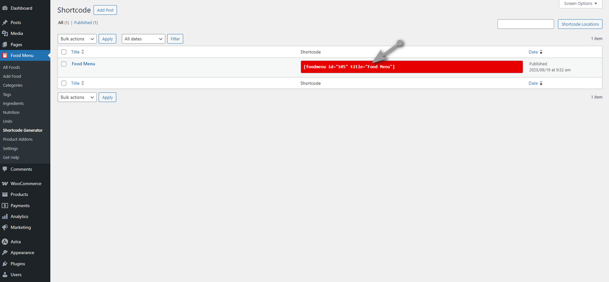 copy shortcode