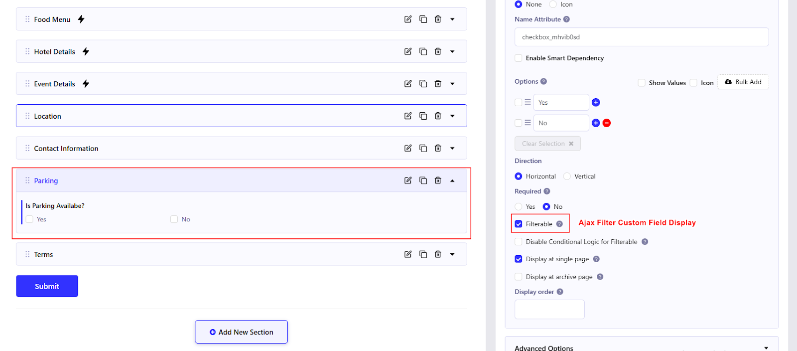 Ajax filter custom field