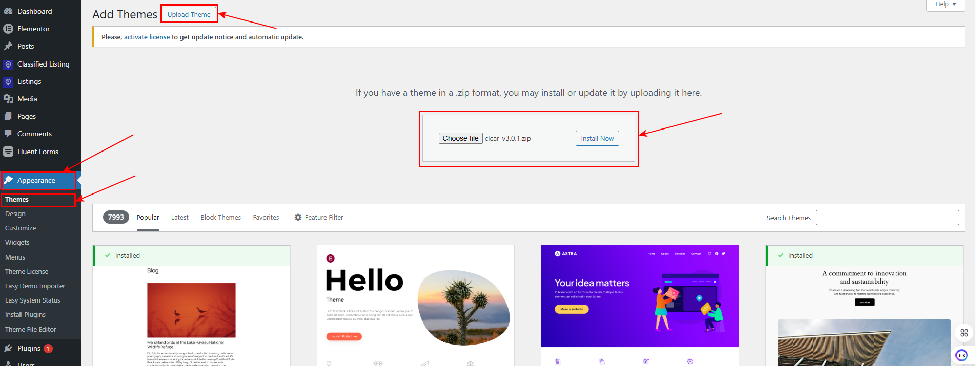 upload theme