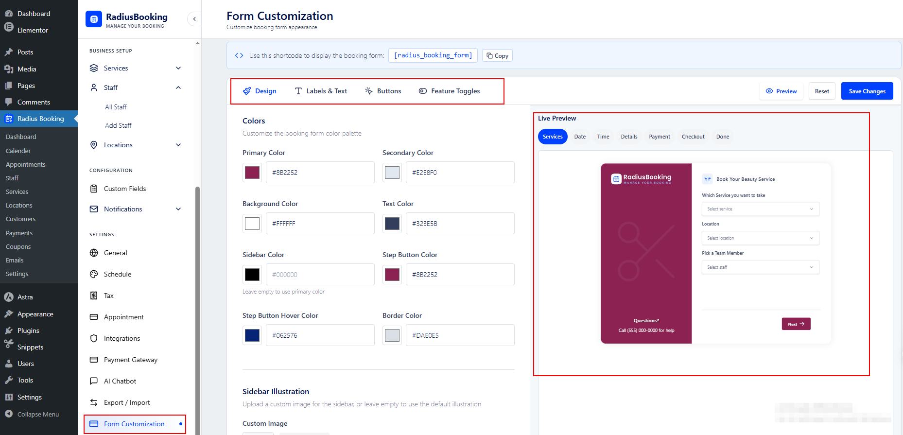 booking form customization