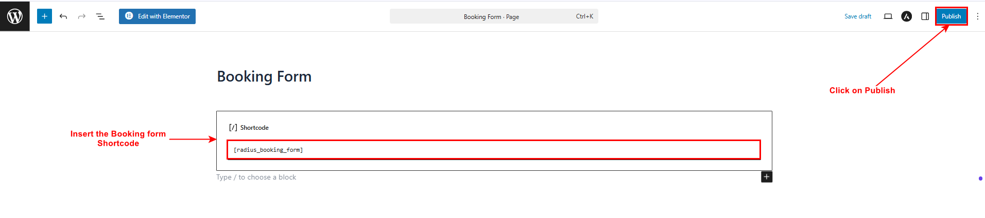 booking form shortcode