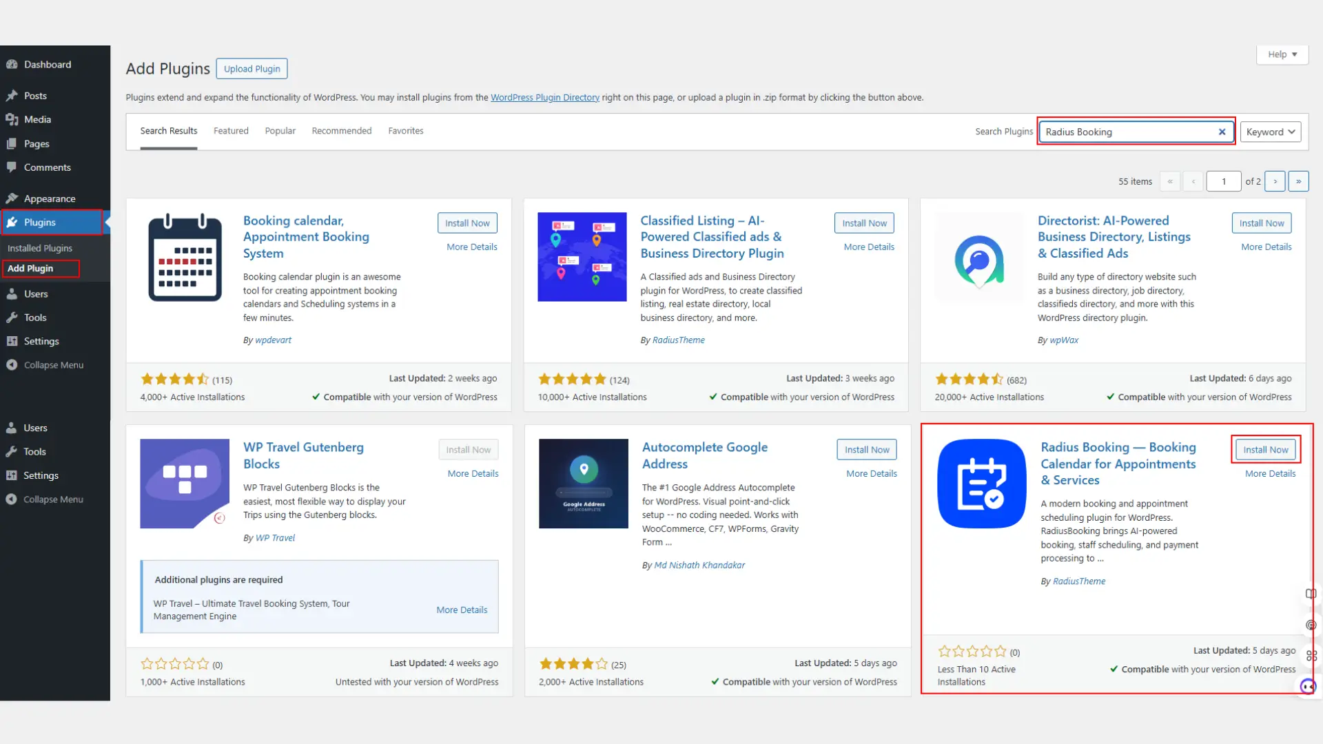 search for Radius Booking