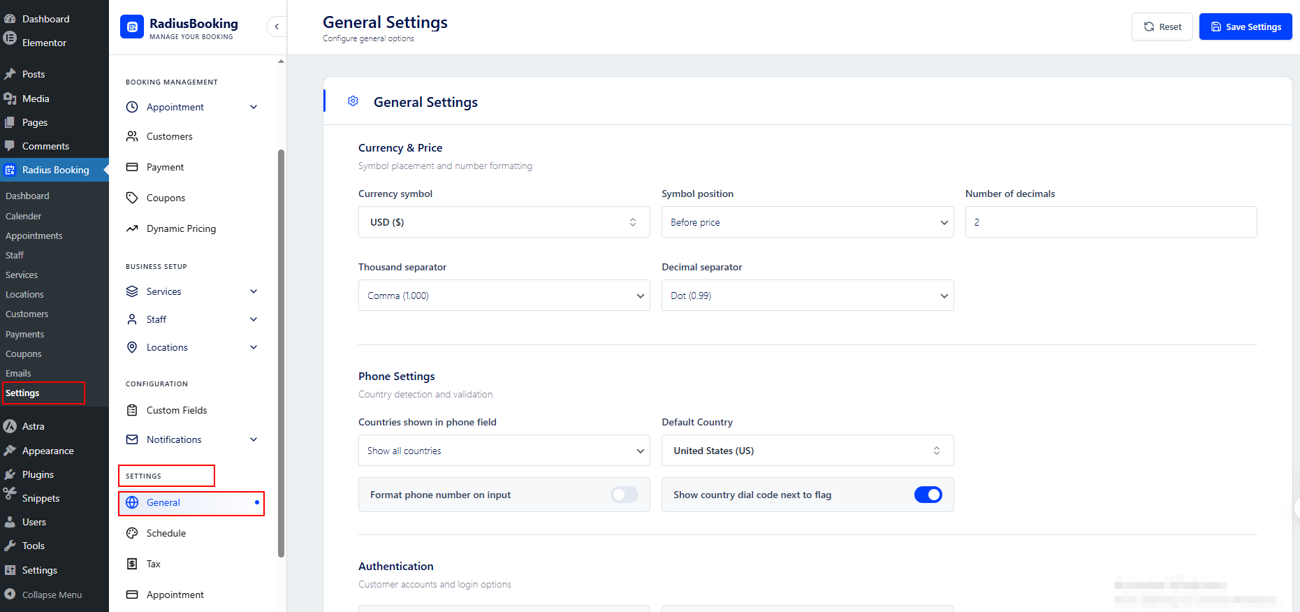 general settings